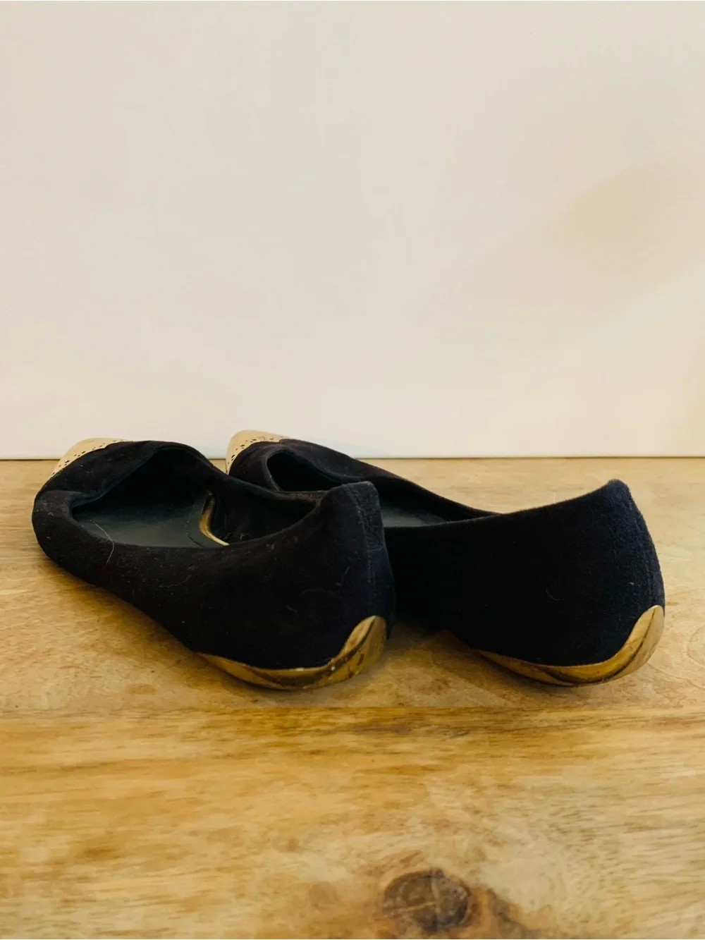 H&M Black Flats with Gold Pointed Toe Caps